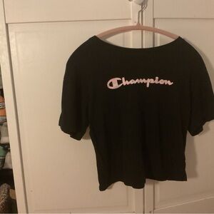 Champion Black T-Shirt with Pink Logo